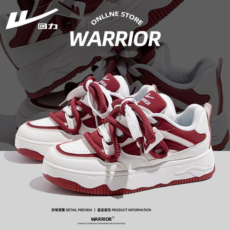 Warrior Sneakers Men's Shoes 2024 New Sports Casual Shoes Men's Versatile Thick-soled Couple's Bread Shoes Wine Red Sneakers