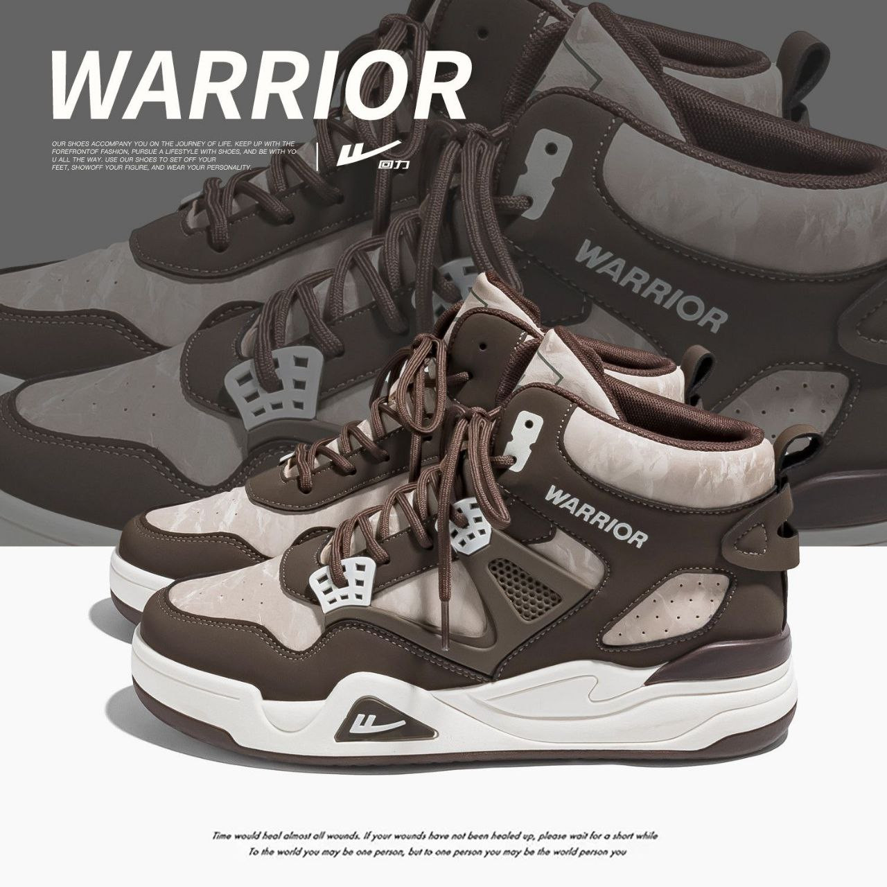 Warrior men's shoes sneakers men's 2024 autumn new style shoes men's trendy all-match student back-to-school season high-top casual shoes